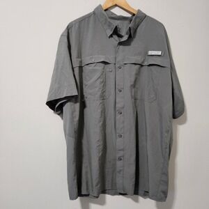 Realtree Fishing Mens 2XL Gray Short Sleeve Vented Button Down Ripstop‎ Shirt